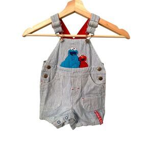 Vintage Sesame Street Striped Baby Overalls in Size 12 Months
